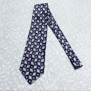 Pierre Cardin Tie Vintage Navy Rose Geometric Silk 1990s Diamond Print Necktie